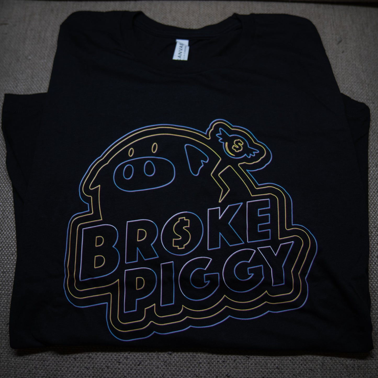 Black + Neon Broke Piggy Coin Tee