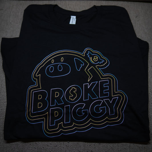Black + Neon Broke Piggy Coin Tee